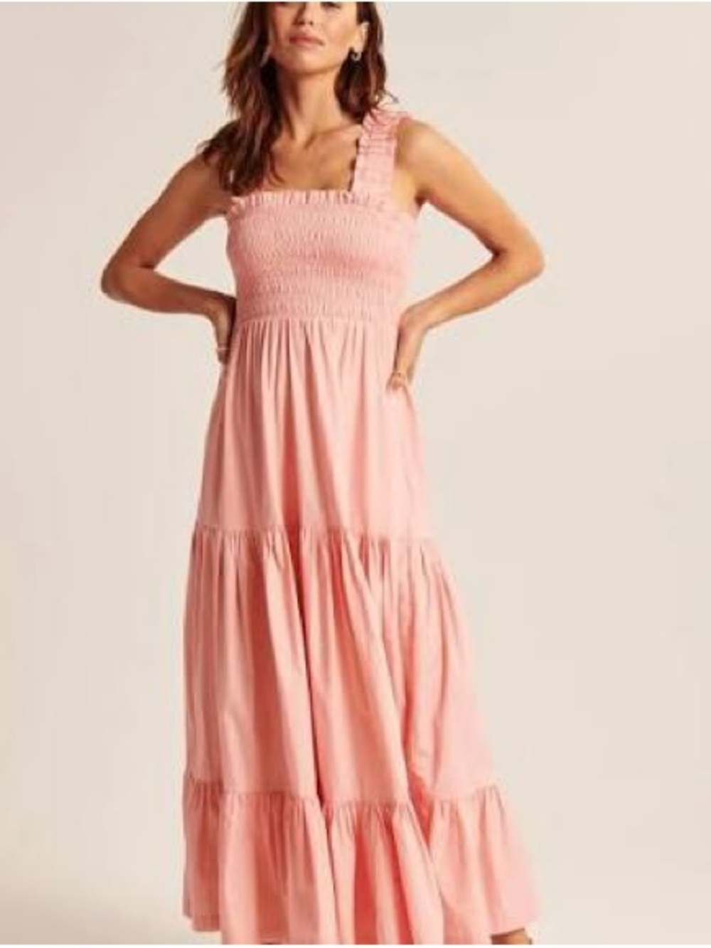 Abercrombie & Fitch Pink Smocked Strap Tiered Maxi Dress